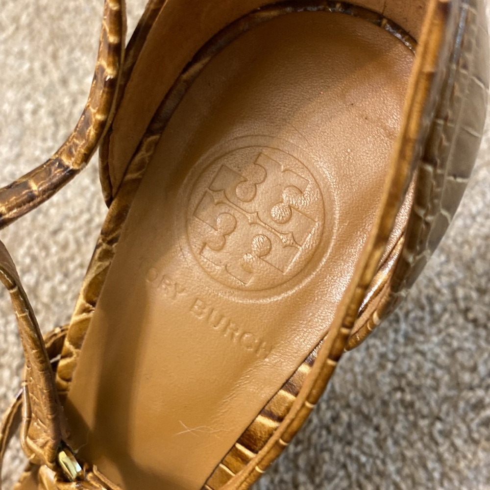 TORY BURCH ELIZABELLA REAL LEATHER STRAPPY CROCODILE STILETTOS - Picture 5 of 10